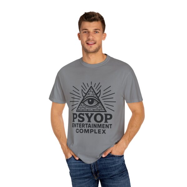Psyop Entertainment Complex Unisex Garment-Dyed T-Shirt | Trendy Graphic Tee for Music Festivals & Casual Outings - Image 4