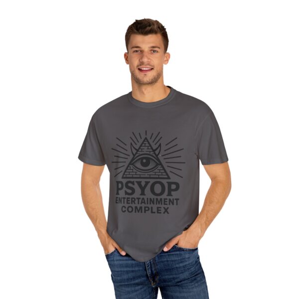 Psyop Entertainment Complex Unisex Garment-Dyed T-Shirt | Trendy Graphic Tee for Music Festivals & Casual Outings - Image 8