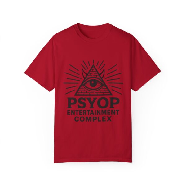 Psyop Entertainment Complex Unisex Garment-Dyed T-Shirt | Trendy Graphic Tee for Music Festivals & Casual Outings - Image 9